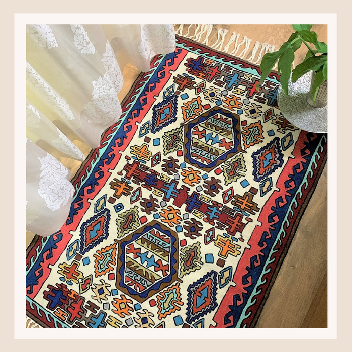 IndicHues Crewel Embroidered With Wool Thread Rug From Kashmir