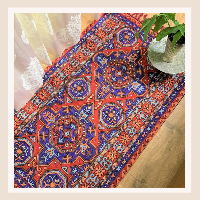 IndicHues Crewel Embroidered With Silk Thread Rug From Kashmir