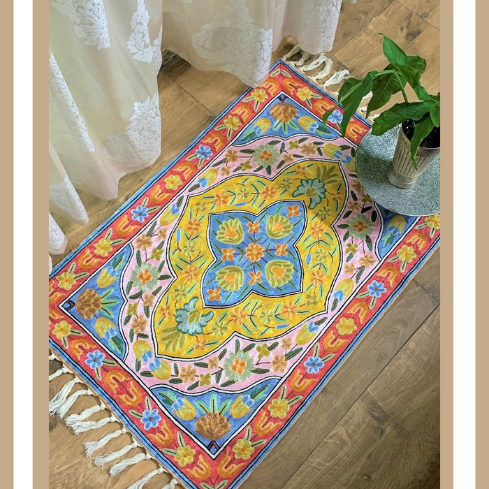 IndicHues Crewel Embroidered With Silk Thread Rug From Kashmir