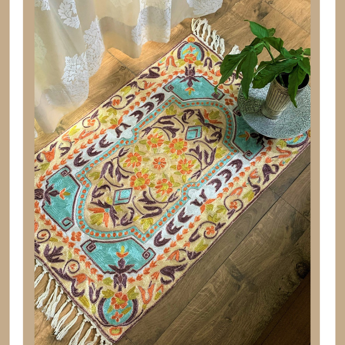 IndicHues Crewel Embroidered With Silk Thread Rug From Kashmir