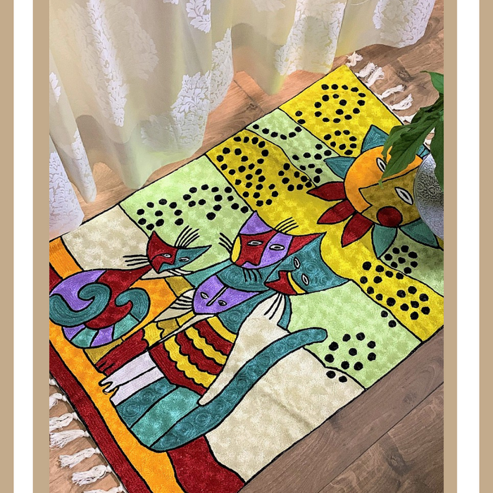 IndicHues Crewel Embroidered With Silk Thread Rug From Kashmir
