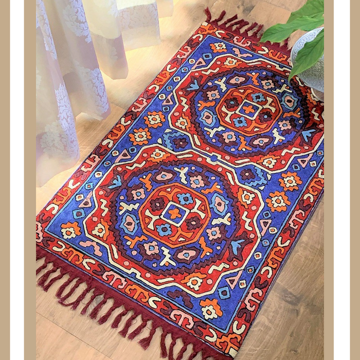 IndicHues Crewel Embroidered With Silk Thread Rug From Kashmir