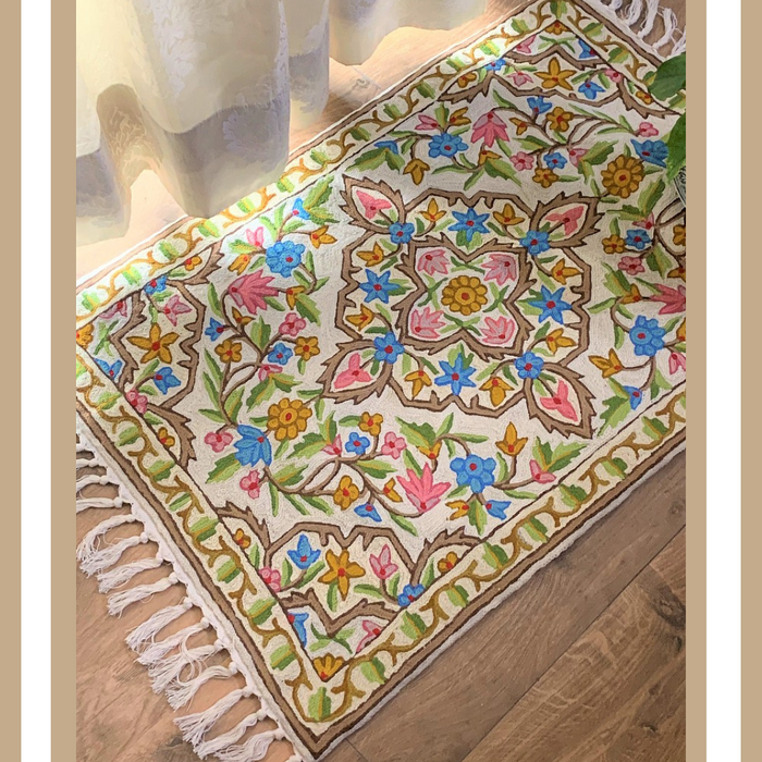 IndicHues Crewel Embroidered With Wool Thread Rug From Kashmir