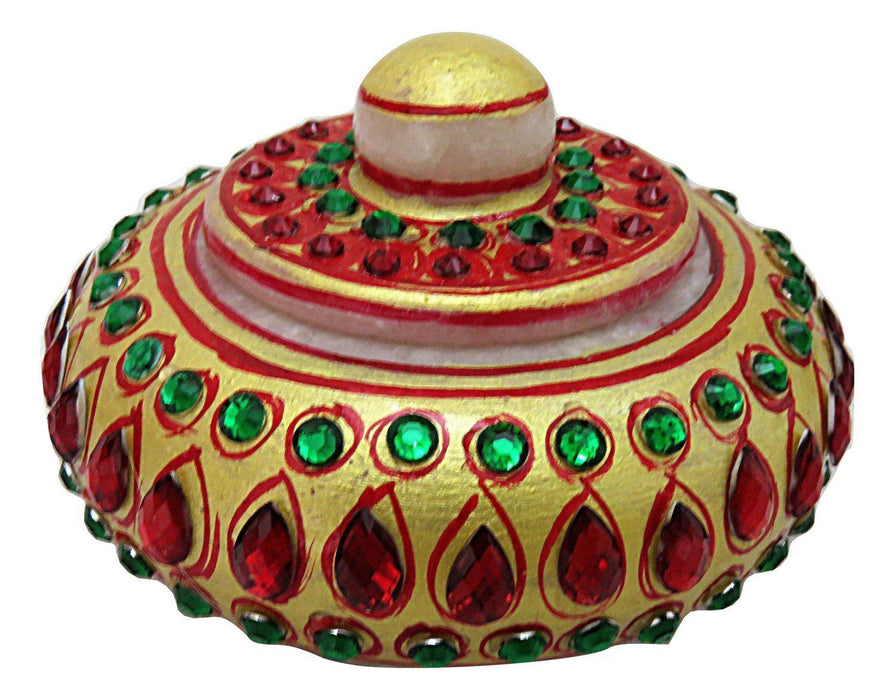 IndicHues Handmade Traditional Marble Sindoor Dani / Kumkum Box With Meenakari work - IndicHues