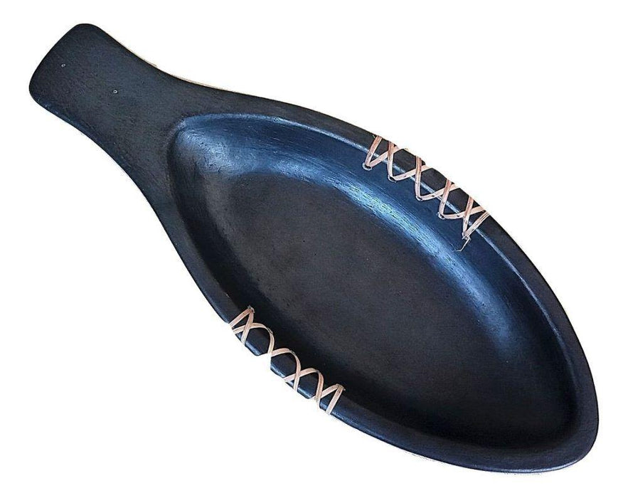 IndicHues Handmade Longpi Black Pottery Platter with Handle from Manipur - IndicHues