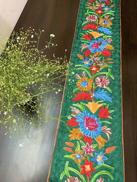 IndicHues Embroidered With Silk Thread Crewel Work Table Runner From Kashmir
