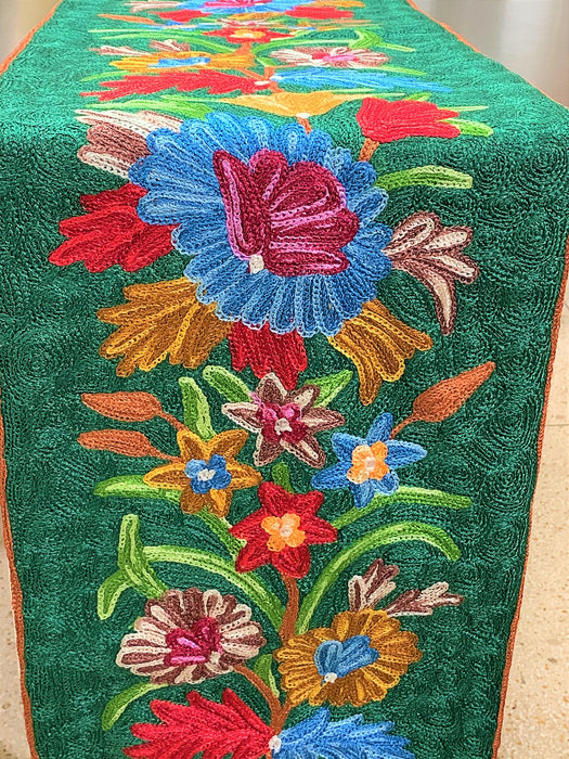 IndicHues Embroidered With Silk Thread Crewel Work Table Runner From Kashmir