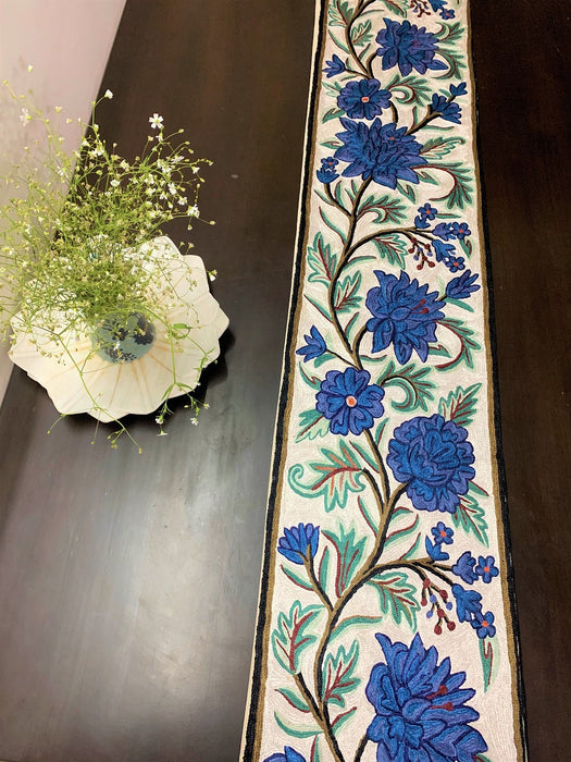 IndicHues Embroidered With Silk Thread Crewel Work Table Runner From Kashmir
