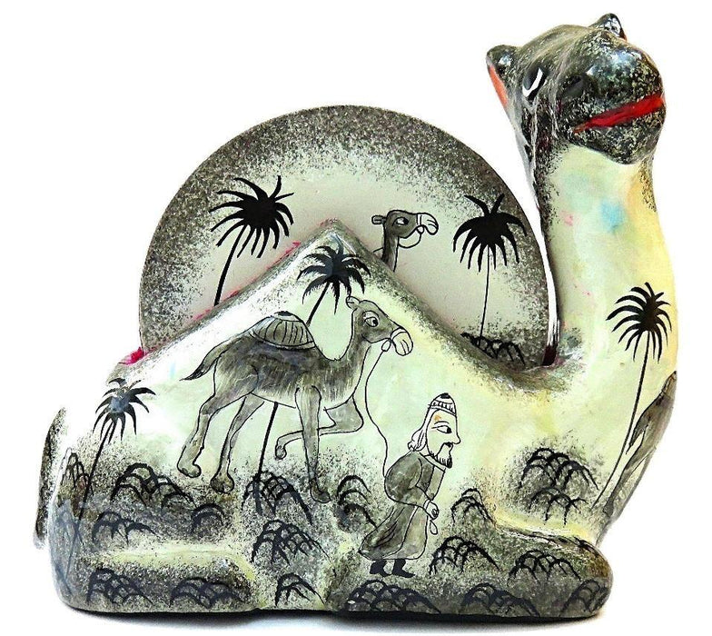 IndicHues Floral Handpainted Paper Mache Coaster set in Camel shape - IndicHues