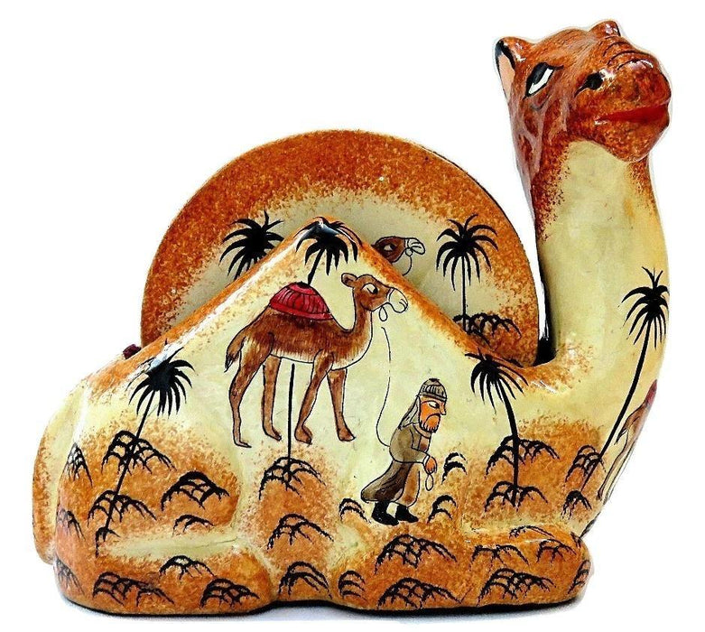 IndicHues Floral Handpainted Paper Mache Coaster set in Camel shape - IndicHues