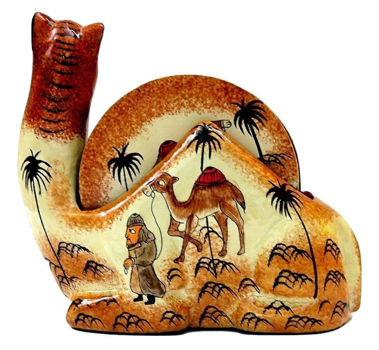 IndicHues Floral Handpainted Paper Mache Coaster set in Camel shape - IndicHues