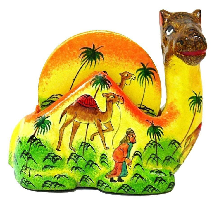 IndicHues Floral Handpainted Paper Mache Coaster set in Camel shape - IndicHues