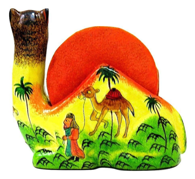 IndicHues Floral Handpainted Paper Mache Coaster set in Camel shape - IndicHues