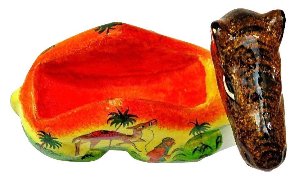 IndicHues Floral Handpainted Paper Mache Coaster set in Camel shape - IndicHues