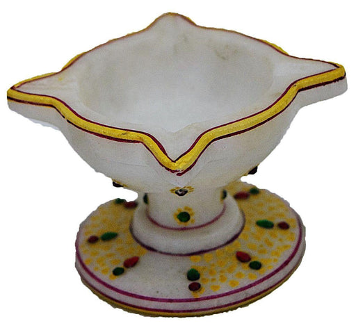 IndicHues Hamdmade Marble Chaumukha Diya, small - IndicHues