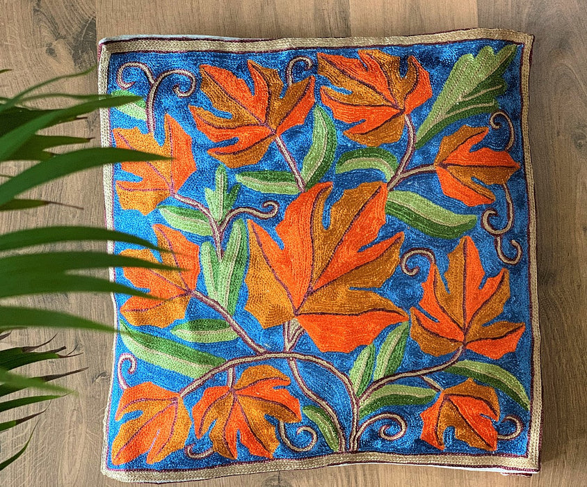 Set of 2, Hand Embroidered Crewel Cushion Covers from Kashmir