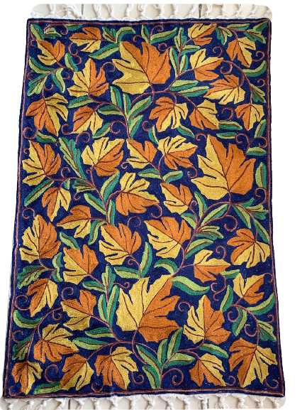 IndicHues Crewel Embroidered With Silk Thread Rug From Kashmir