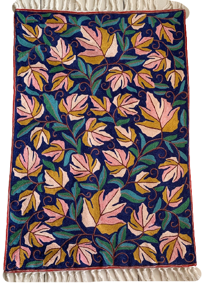 IndicHues Crewel Embroidered With Silk Thread Rug From Kashmir