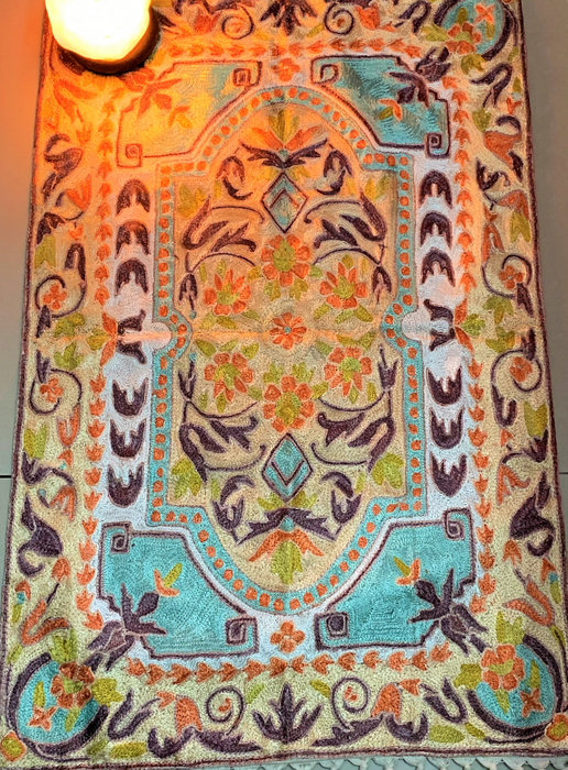 IndicHues Crewel Embroidered With Silk Thread Rug From Kashmir