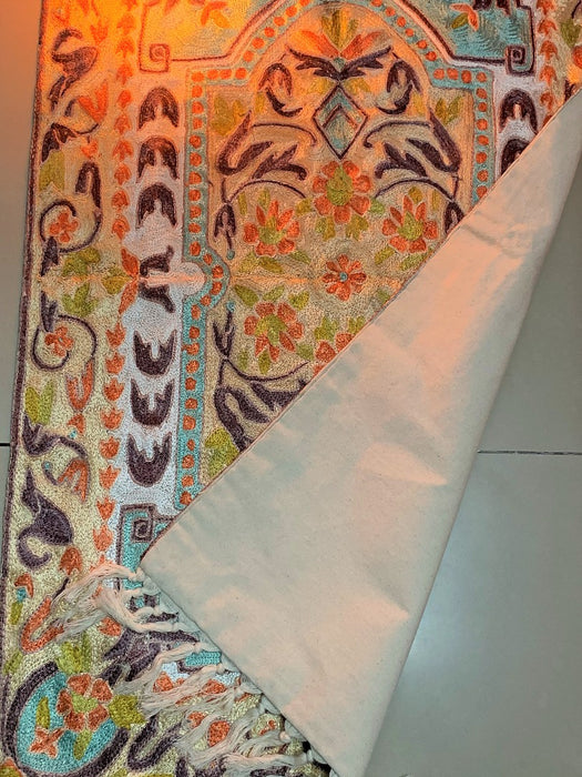 IndicHues Crewel Embroidered With Silk Thread Rug From Kashmir