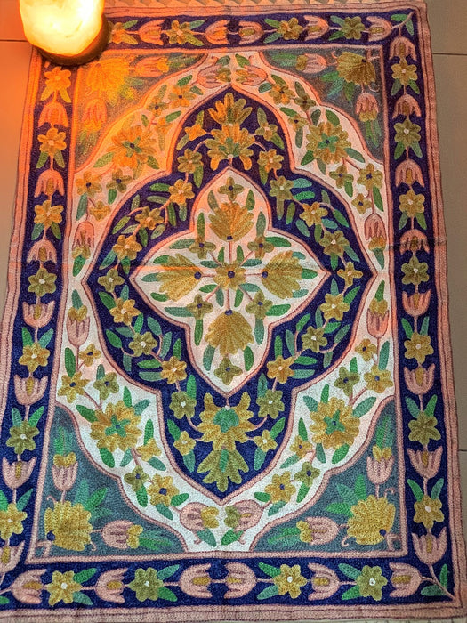 IndicHues Crewel Embroidered With Silk Thread Rug From Kashmir