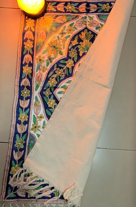 IndicHues Crewel Embroidered With Silk Thread Rug From Kashmir