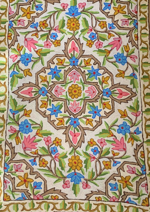 IndicHues Crewel  Embroidered With Wool Thread Rug From Kashmir