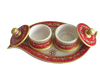 IndicHues Handmade Marble Handicraft Curvy Shaped Dry Fruit / Mouth Freshener / Mukhwas Tray With Two Boxes - IndicHues
