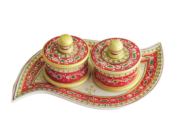 IndicHues Handmade Marble Handicraft Curvy Shaped Dry Fruit