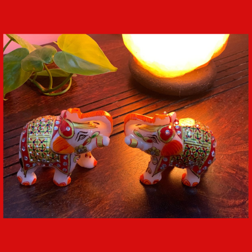 IndicHues Handmade Marble Lucky Elephant statue Handicraft pair