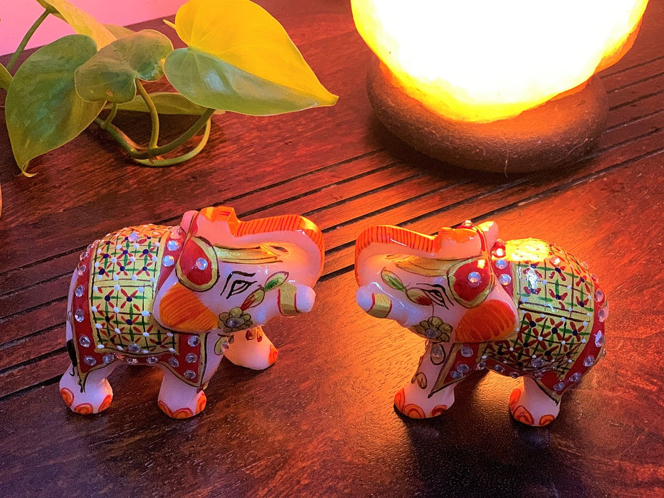 IndicHues Handmade Marble Lucky Elephant statue Handicraft pair