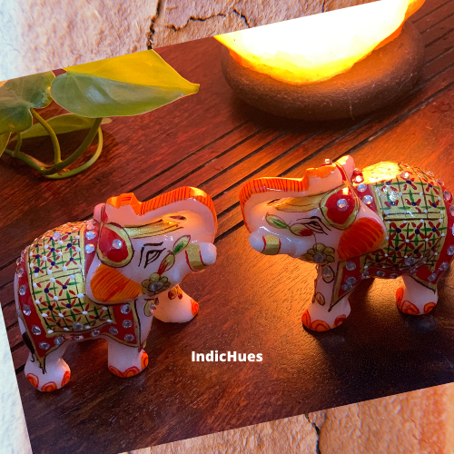 IndicHues Handmade Marble Lucky Elephant statue Handicraft pair