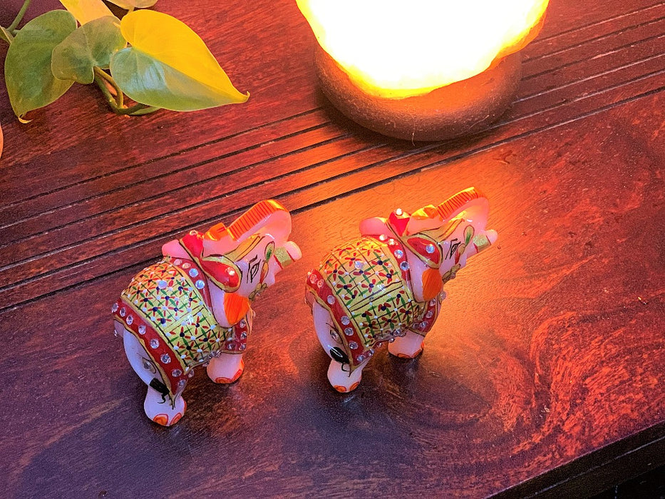 IndicHues Handmade Marble Lucky Elephant statue Handicraft pair