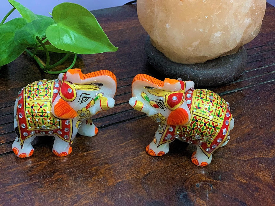 IndicHues Handmade Marble Lucky Elephant statue Handicraft pair