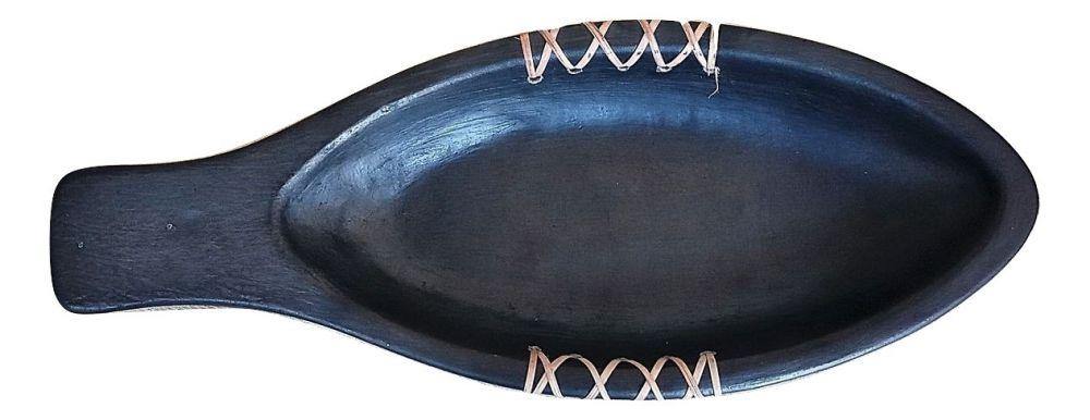 IndicHues Handmade Longpi Black Pottery Platter with Handle from Manipur - IndicHues
