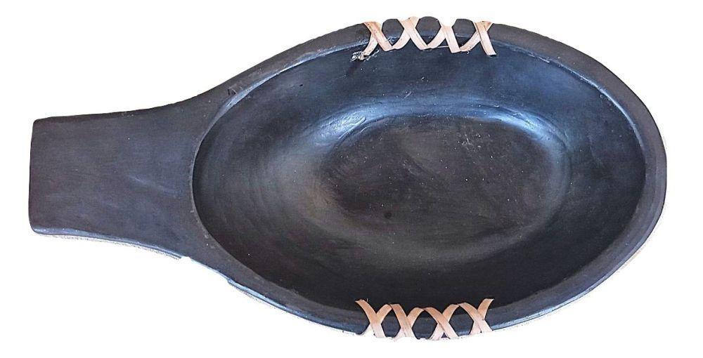 IndicHues  Handmade Small Longpi Black Pottery Platter from Manipur - IndicHues