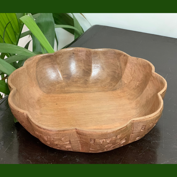 IndicHues Wooden Hand Turned Bowl With Side Carving from Kashmir