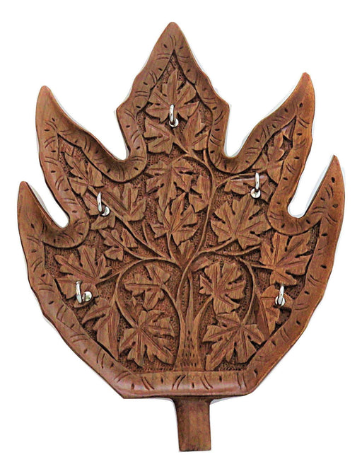 IndicHues Wooden Handcrafted Carved Chinar Design Key Ring Holder from Kashmir - IndicHues