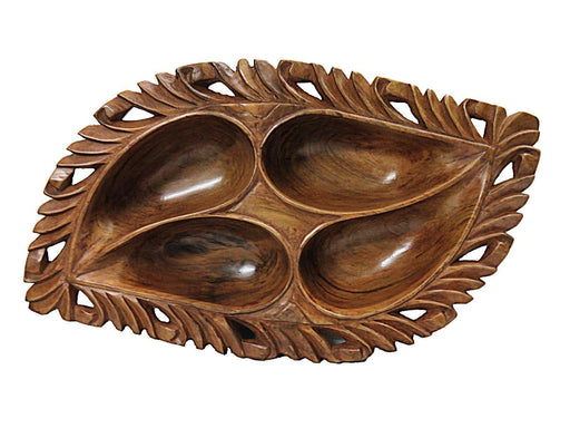 IndicHues Wooden Handcrafted Large Serving bowl with 4 compartments from Kashmir - IndicHues