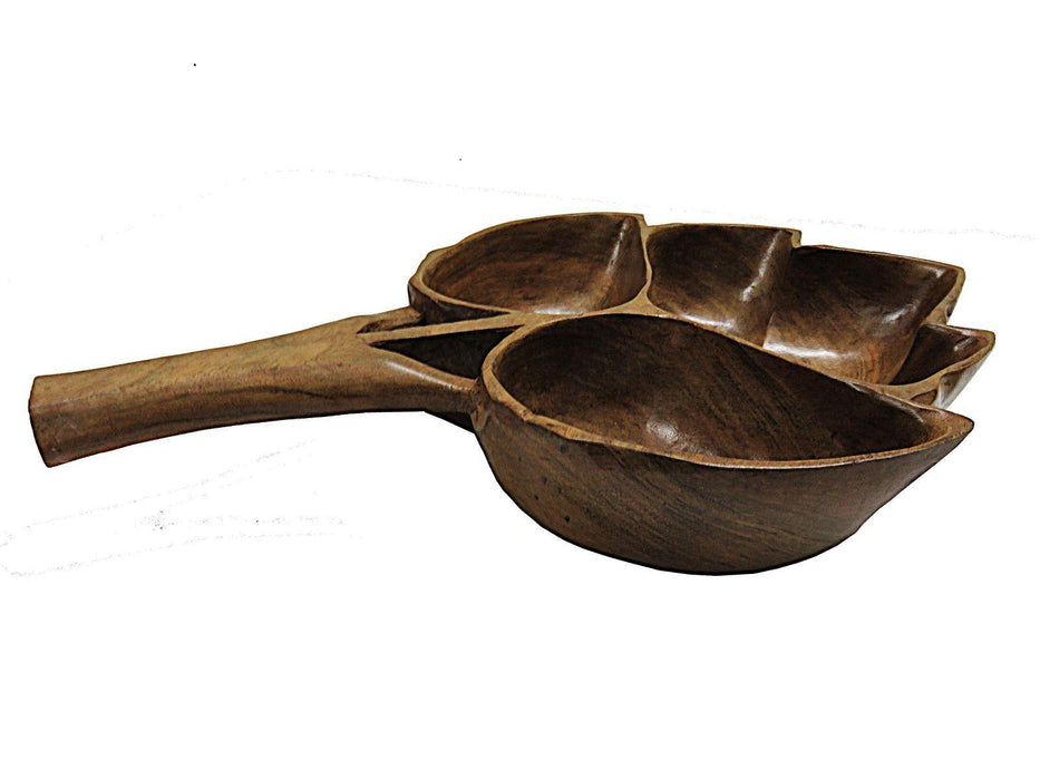 IndicHues Wooden handcrafted dry fruit bowl- three compartments with handle from Kashmir - IndicHues