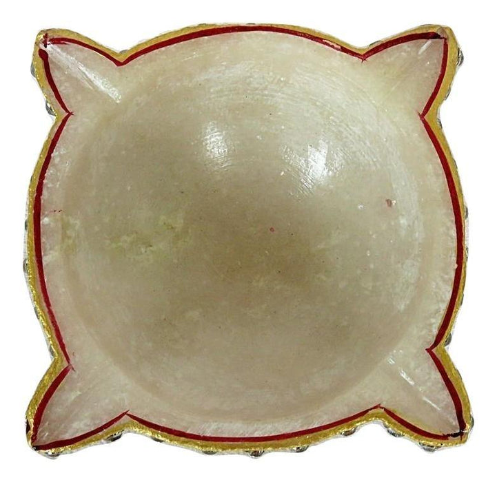 IndicHues Hamdmade Marble Chaumukha Diya with Meenakari work