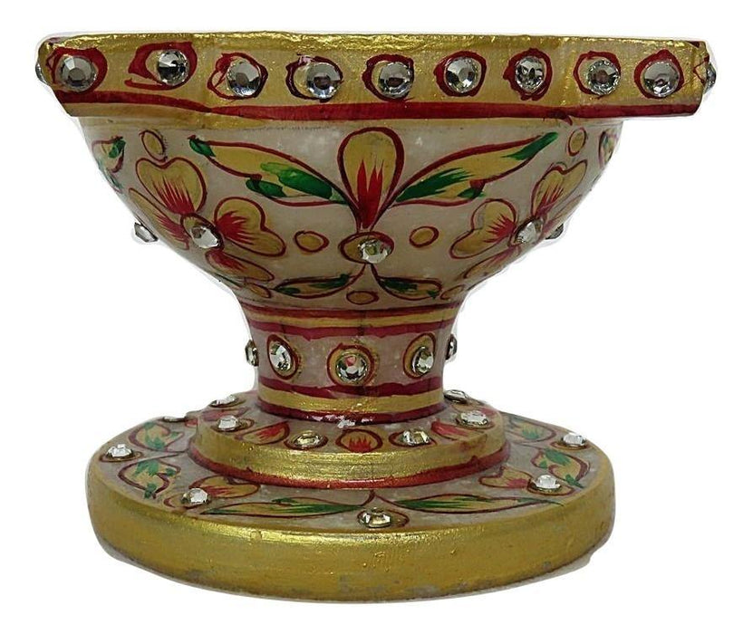 IndicHues Hamdmade Marble Chaumukha Diya with Meenakari work