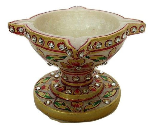 IndicHues Hamdmade Marble Chaumukha Diya with Meenakari work