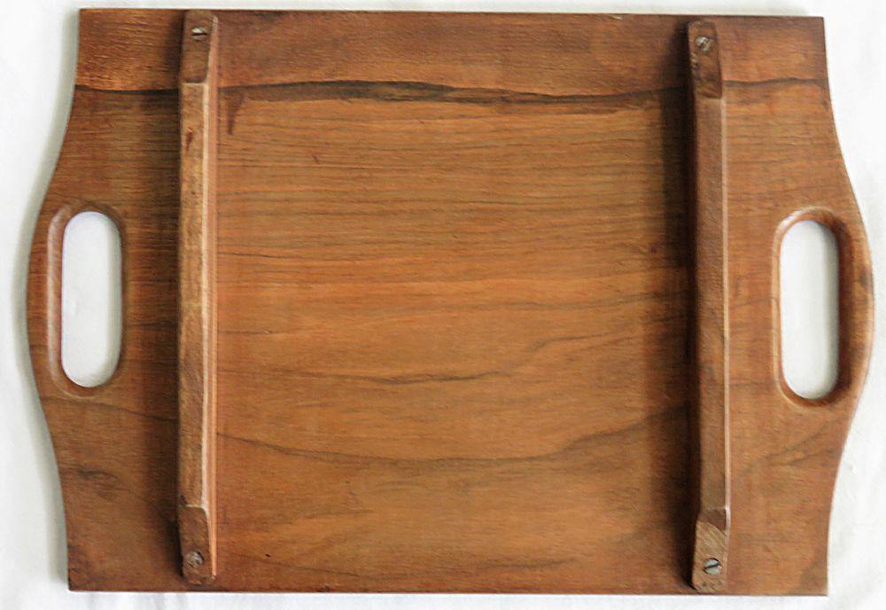 IndicHues Wooden Handmade Rectangular Serving Tray with Handles in Chinar leave motif from Kashmir