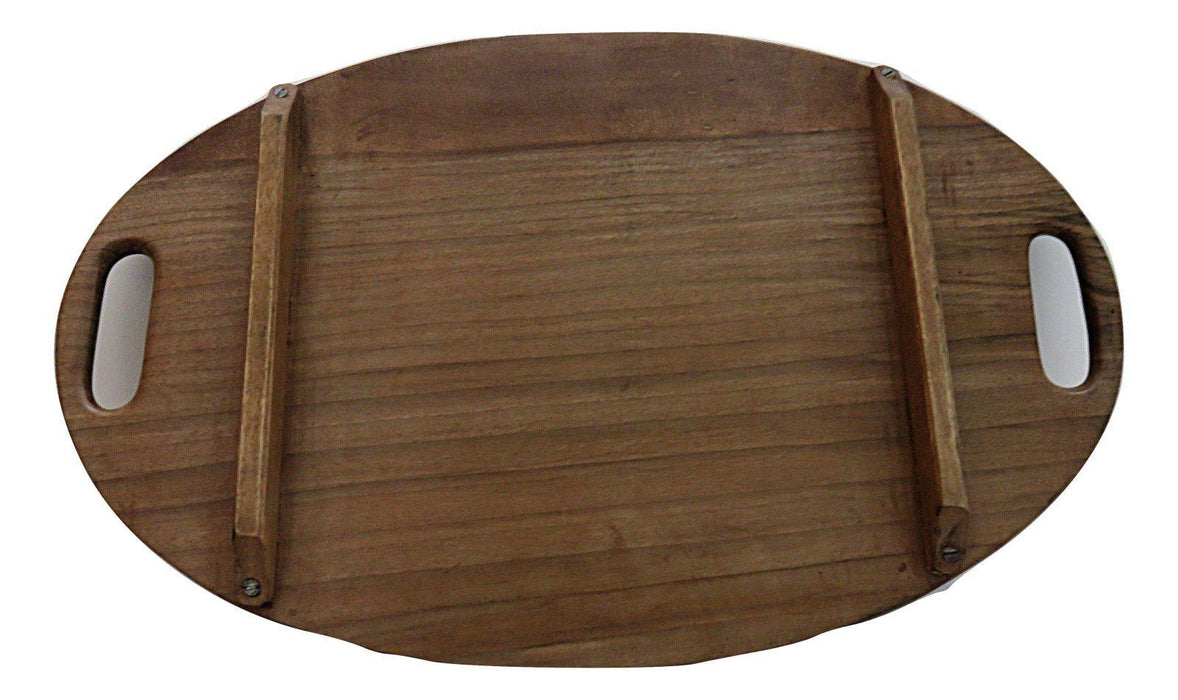 IndicHues Wooden Handmade Oval Serving Carved Tray with Chinar leave pattern from Kashmir - IndicHues